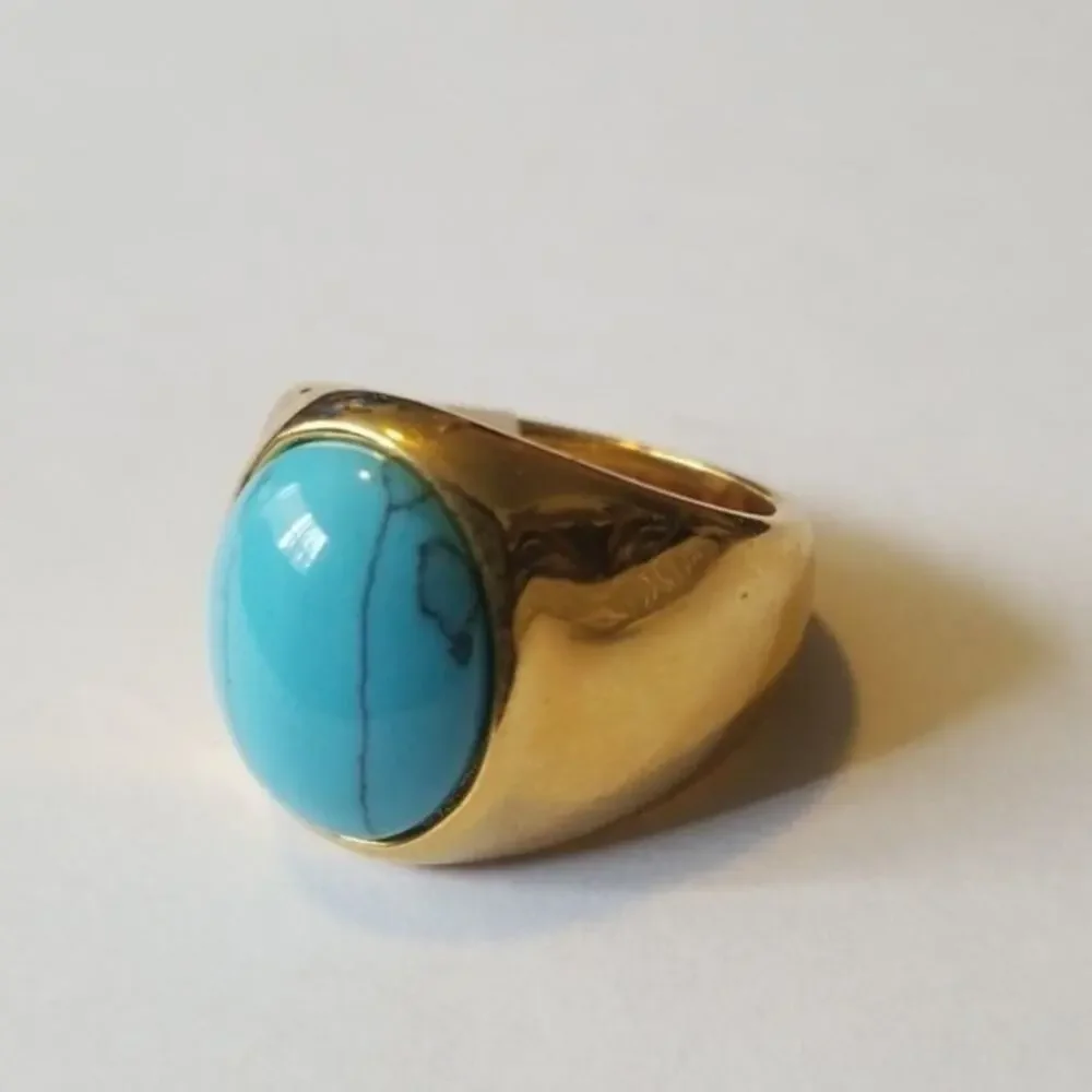 New Gold tone‎ stainless steel turquois ring 12